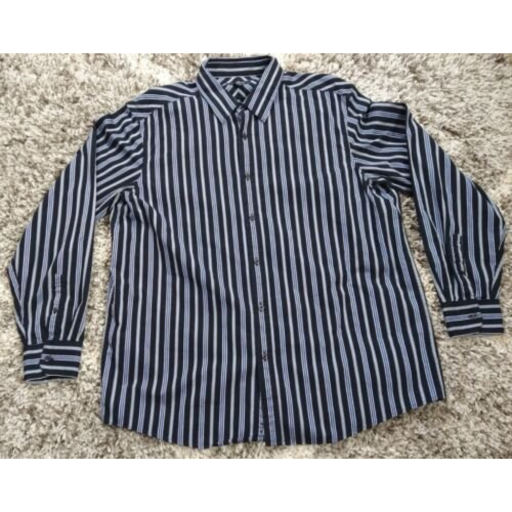 Men's Claiborne Black stripe Long Sleeve Button Front Shirt XL